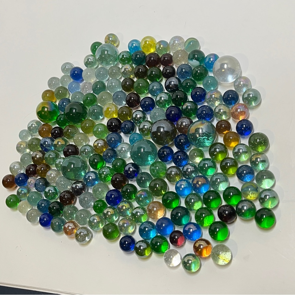 180+ Vintage Glass Marbles Clear Green Blue Mixed Lot Yellow Orange Red Pink